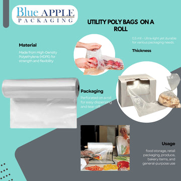 11X14 inches Utility Storage Poly Bags on a Roll 0.5 mil HDPE